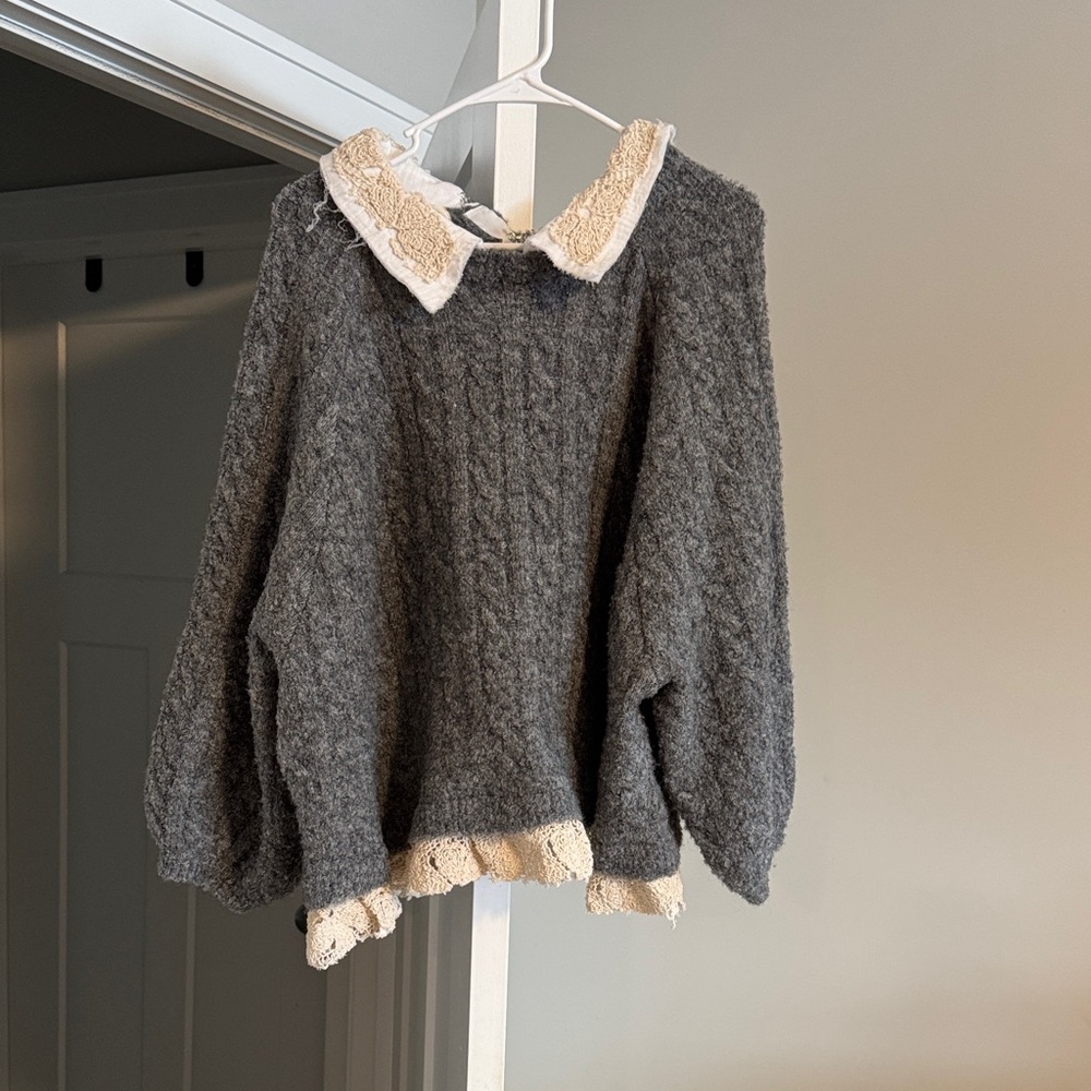 POL Charcoal and Cream Knit Sweater
